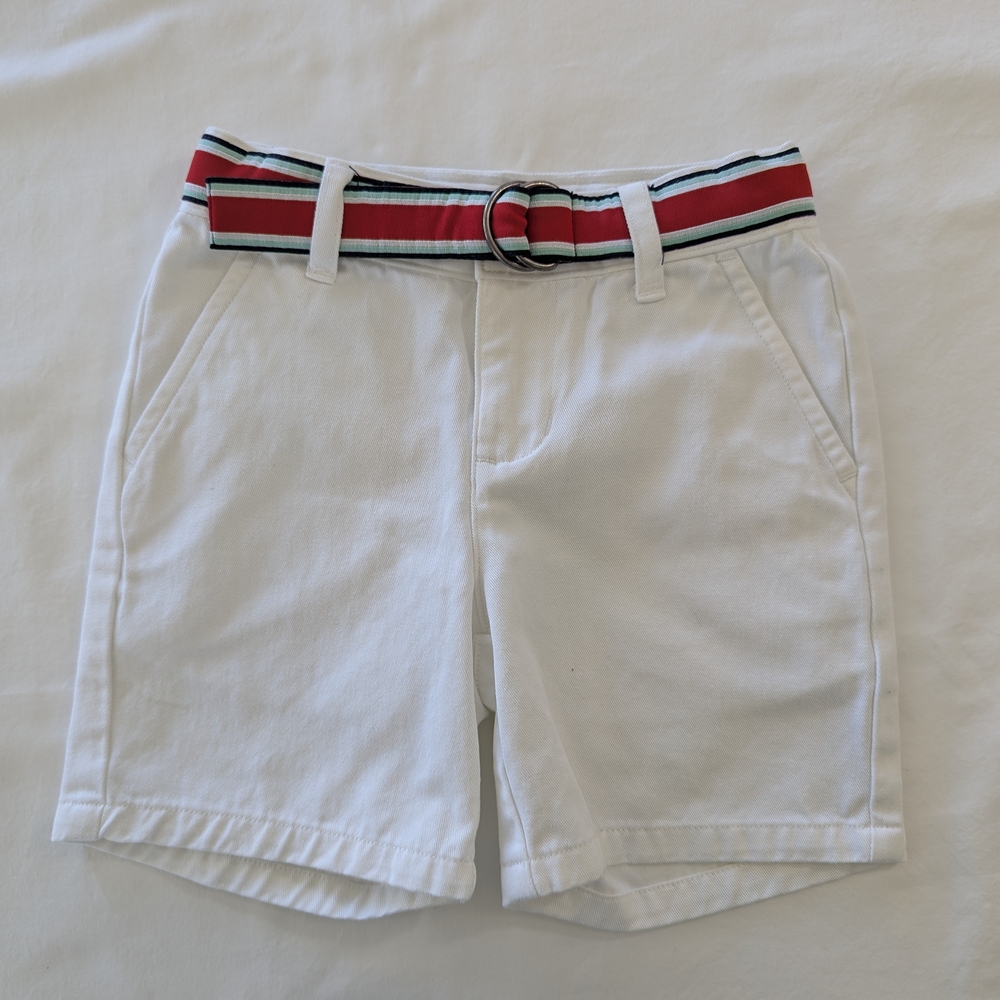 Janie and Jack White Flat Front Shorts with Striped Belt